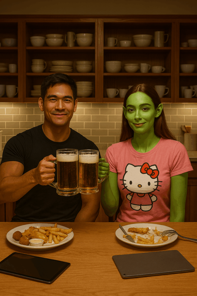 Matt & T'Mari late night working dinner in Matt's Kitchen